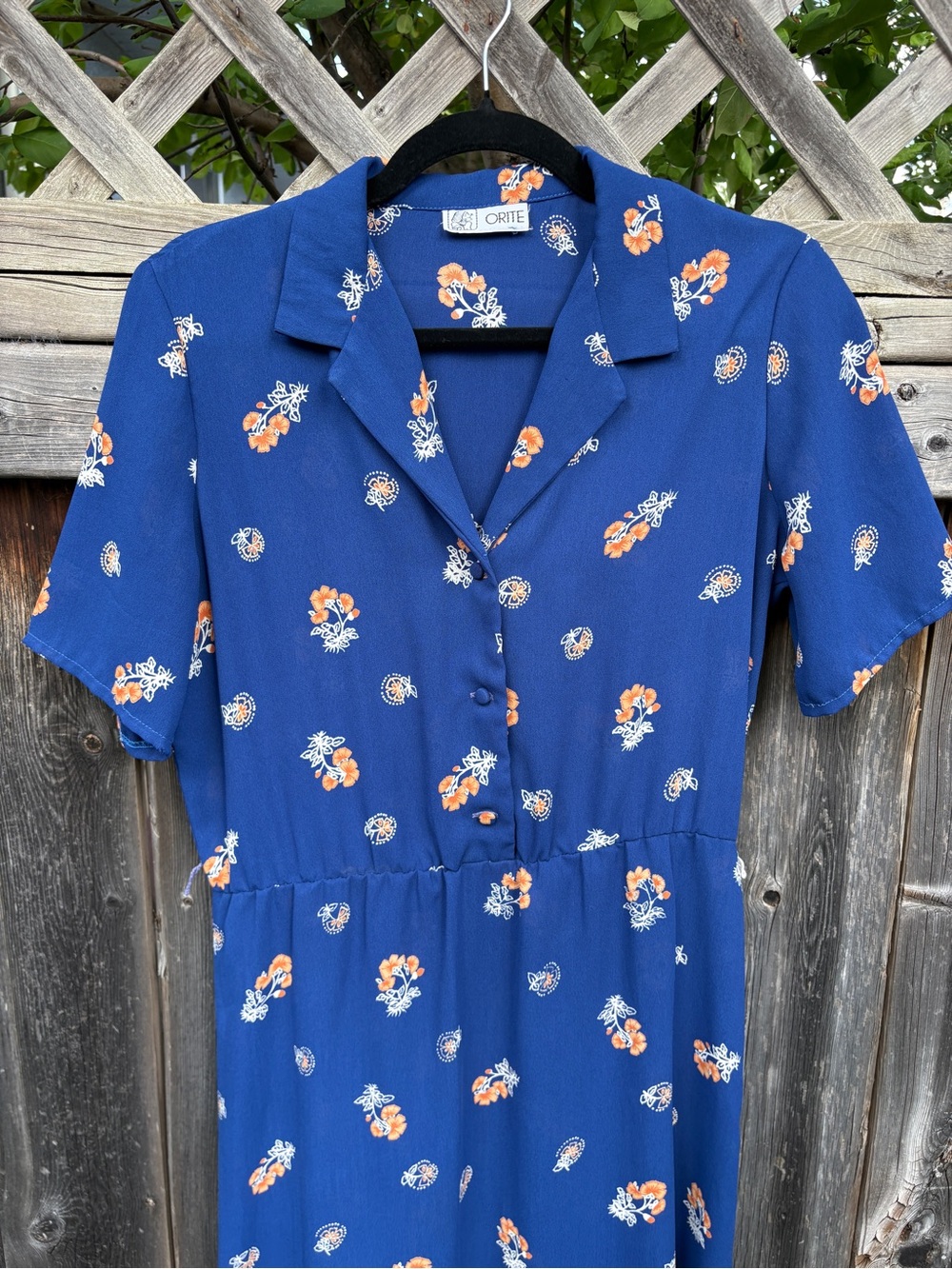 Blue Floral Button-Front Women's Dress